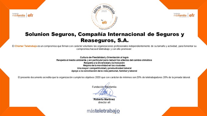 Solunion reafirma su compromiso con el Chárter del Teletrabajo y la Flexibilidad
