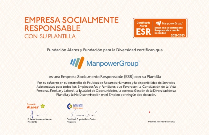 ManpowerGroup recibe el sello de Empresa Socialmente Responsable con su plantilla