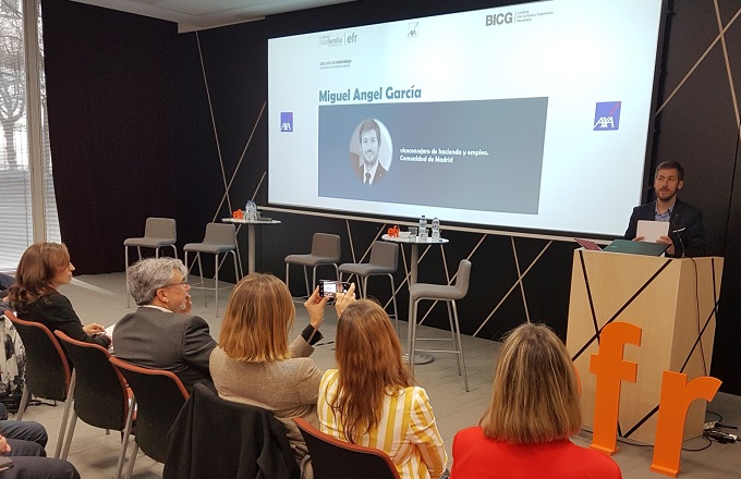 Miguel Ángel García, viceconsejero de Hacienda y Empleo del Gobierno de la Comunidad de Madrid, durante su intervención en la presentación del Libro Blanco Teletrabajo 2019
