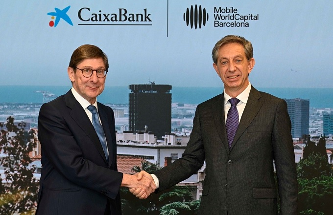 José Ignacio Goirigolzarri, presidente de CaixaBank, y Francesc Fajula, CEO de Mobile World Capital Barcelona