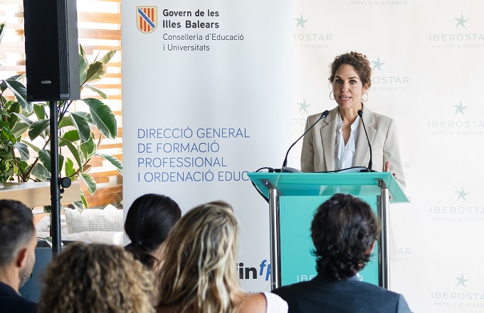 Sabina Fluxá, vicepresidenta & CEO de Grupo Iberostar, durante el acto de presentación de la colaboración entre la cadena hotelera y el Gobierno balear 