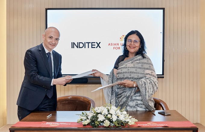 Imagen de Cherie Blair, rectora de Asian University for Women, y Óscar García Maceiras, CEO de Inditex