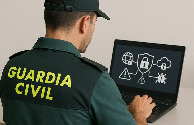 Agente de la Guardia Civil utilizando un ordenador portátil