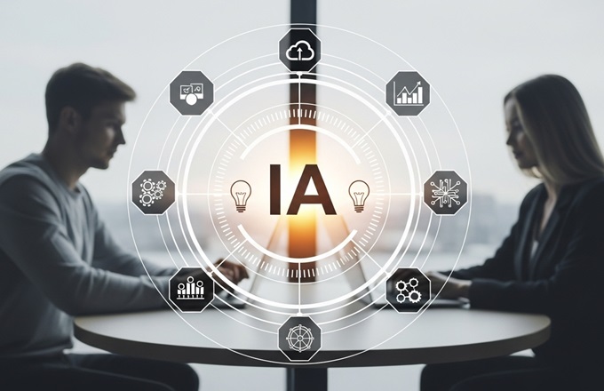 Imagen de dos profesionales utilizando IA