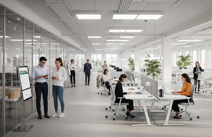 Imagen de oficina con personas trabajando