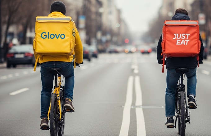 Imagen de dos riders de Glovo y Just Eat