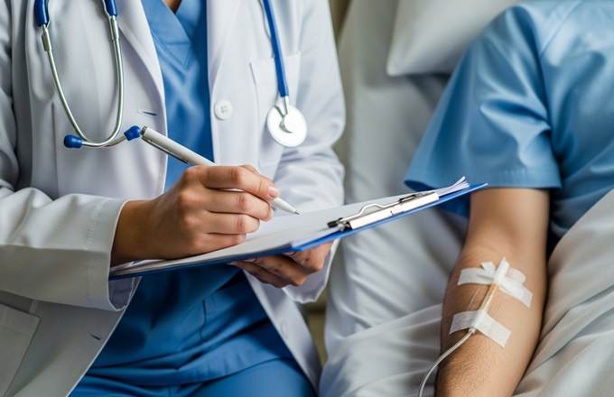 Imagen de una médico con un paciente