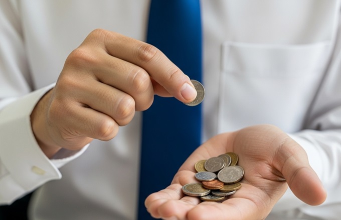 Imagen de un trabajador contando monedas