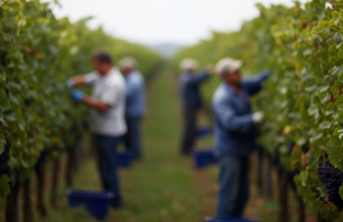 Imagen de vendimiadores trabajando