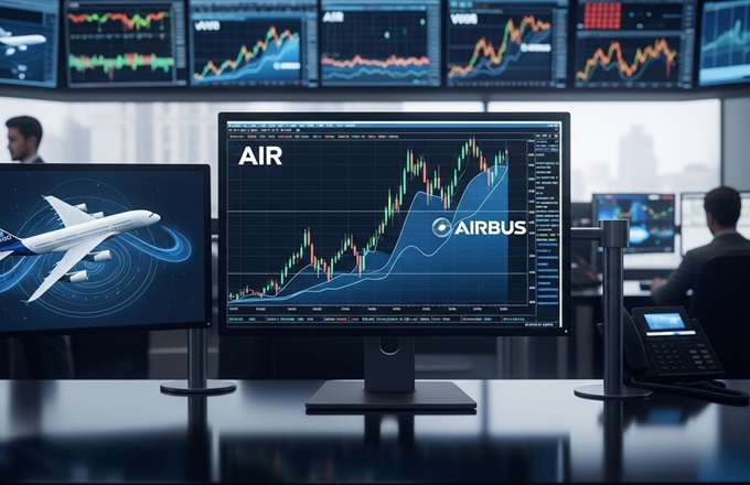 Imagen de pantallas de ordenadores con la cotización de Airbus