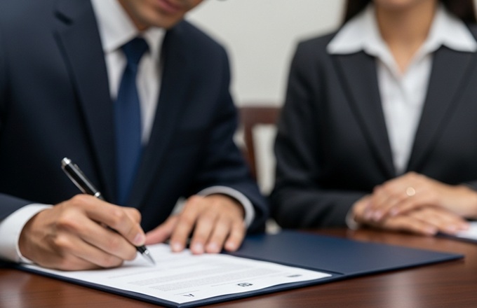Imagen de dos personas firmando un contrato