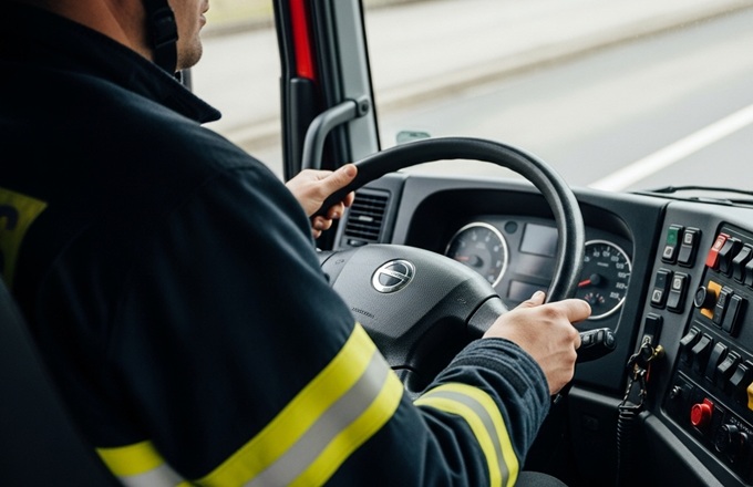 Imagen de un bombero conduciendo 