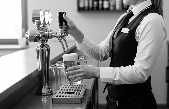 Imagen de una camarera sirviendo una cerveza