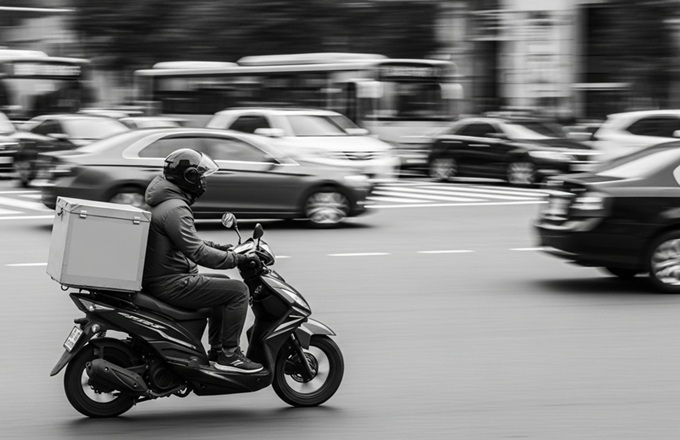 Imagen de un rider circulando por una ciudad