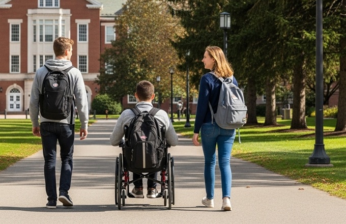 Imagen de estudiantes universitarios paseando por un campus