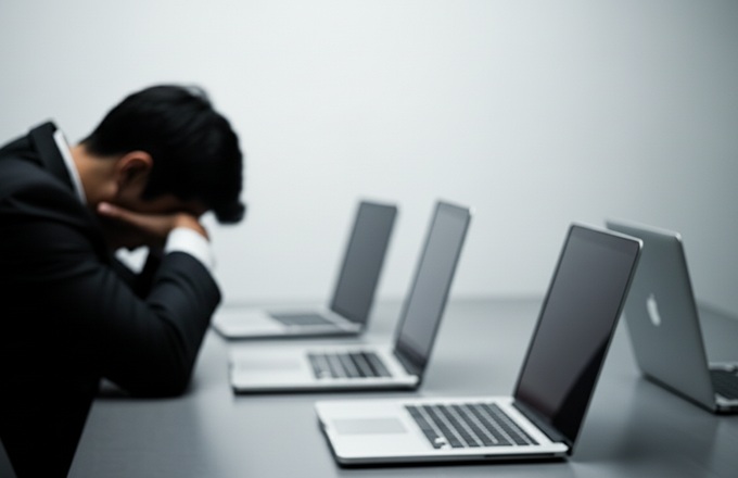 Imagen de un individuo que muestra agotamiento en su lugar de trabajo