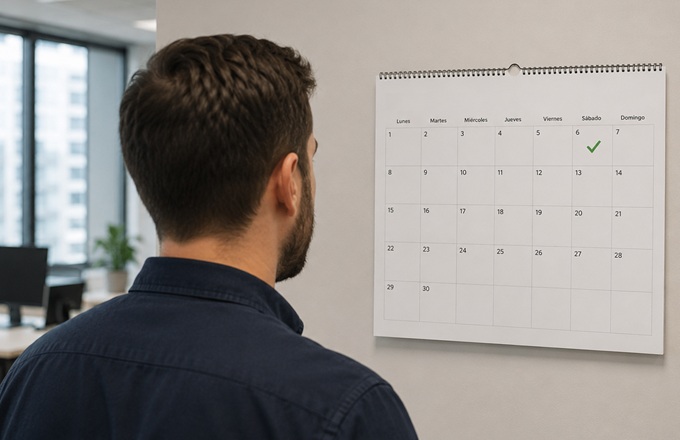 Trabajador mirando un calendario