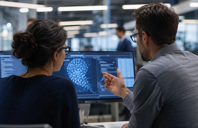 Trabajo en equipo en oficina tecnológica