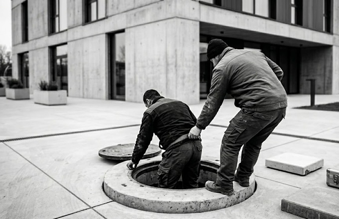 Operarios trabajando en un aljibe.