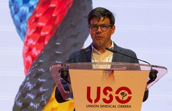 Joaquín Pérez da Silva, secretario general de USO, durante su participación en el decimotercer congreso confederal del sindicato