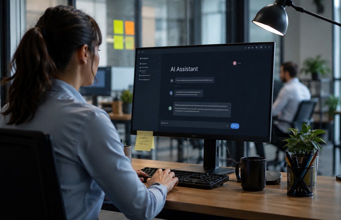 Profesional utilizando un asistente de IA