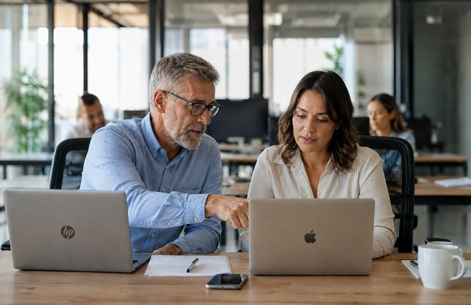 Dos profesionales trabajando en una oficina